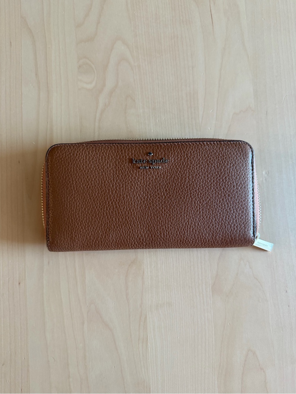 kate spade Pebbled Leather Zip Wallet in Cognac Brown